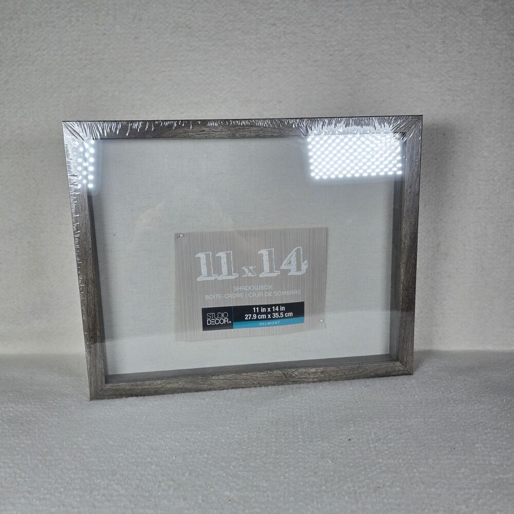 Studio Decor 11" x 14" Shadowbox Belmont Gray Wood Frame Thick Photo Display Box